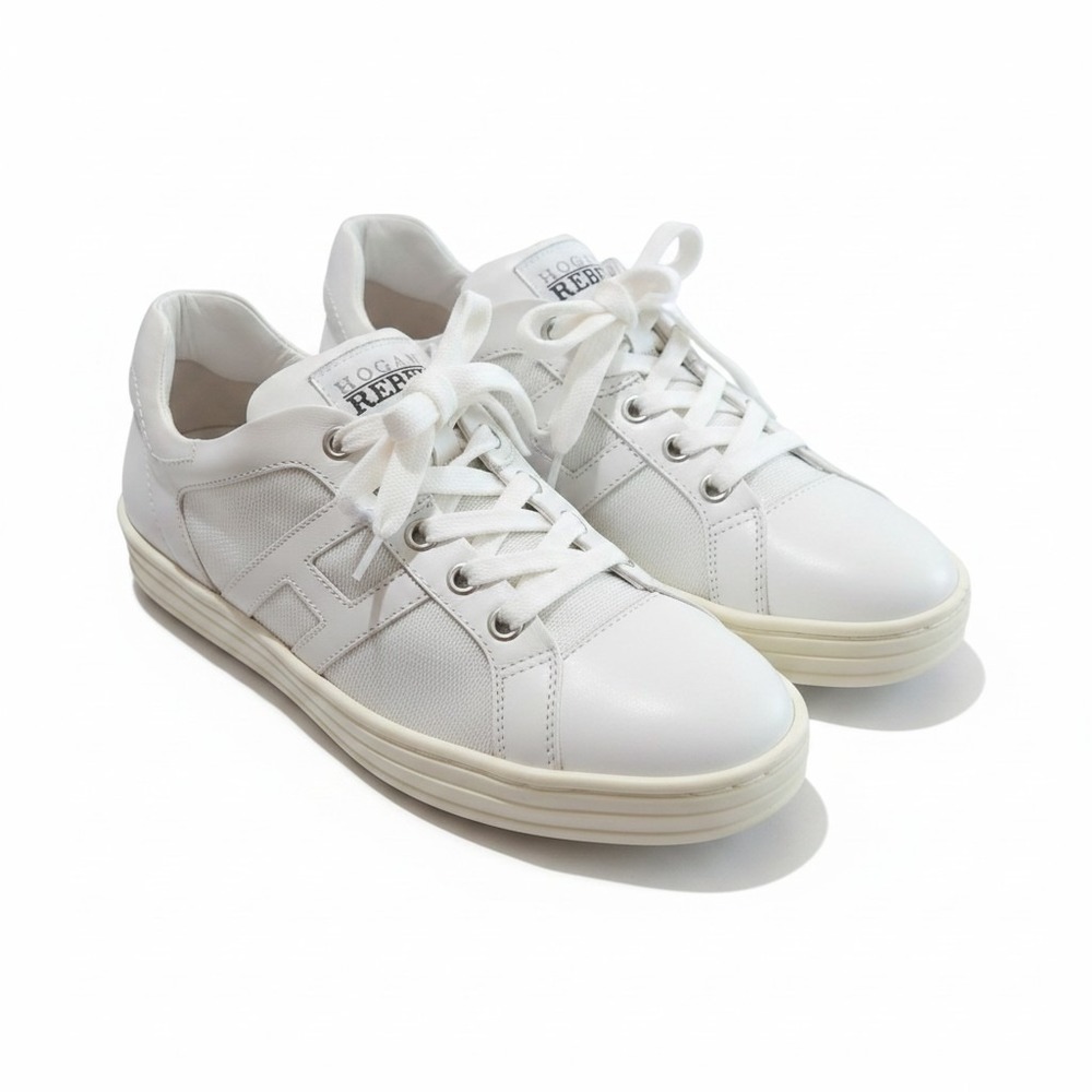 HOGAN Leather Sneakers size US 7.5 EU 37.5 Logo White Mesh New with Flaws